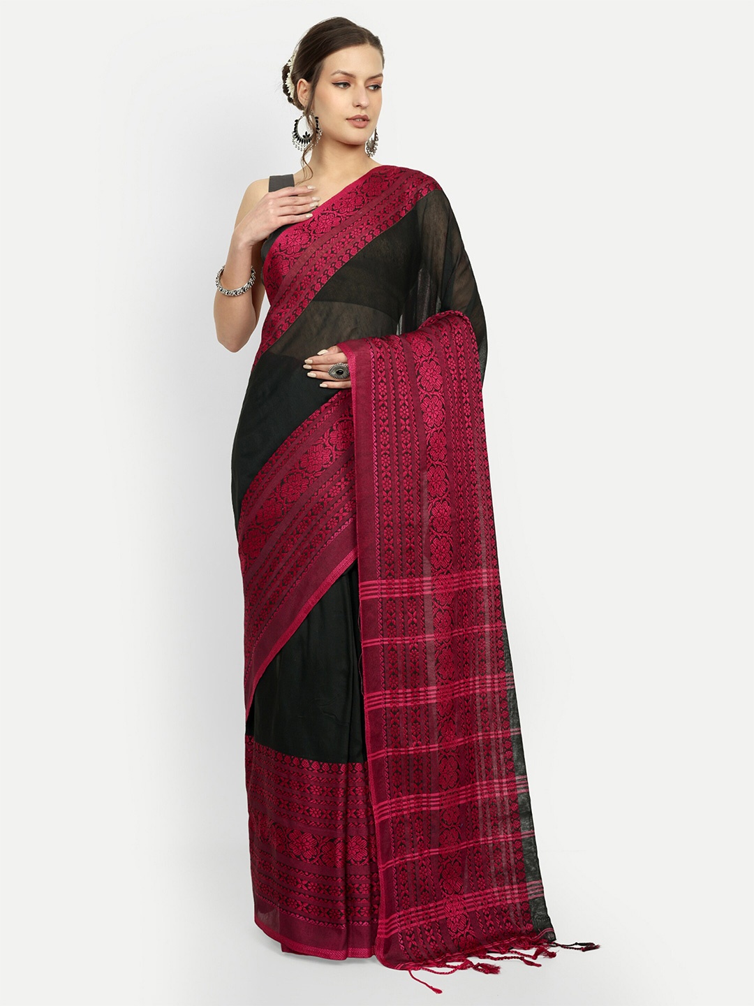 

SPRISH Art Silk Taant Saree, Black