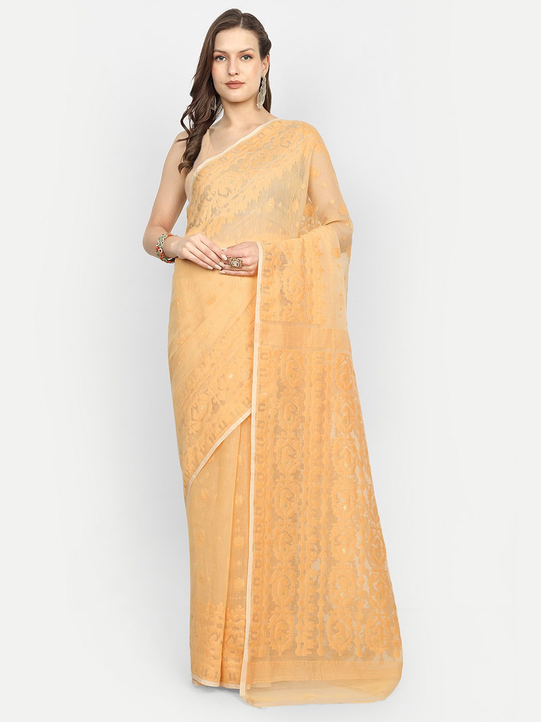 

SPRISH Woven Design Art Silk Jamdani Saree, Gold