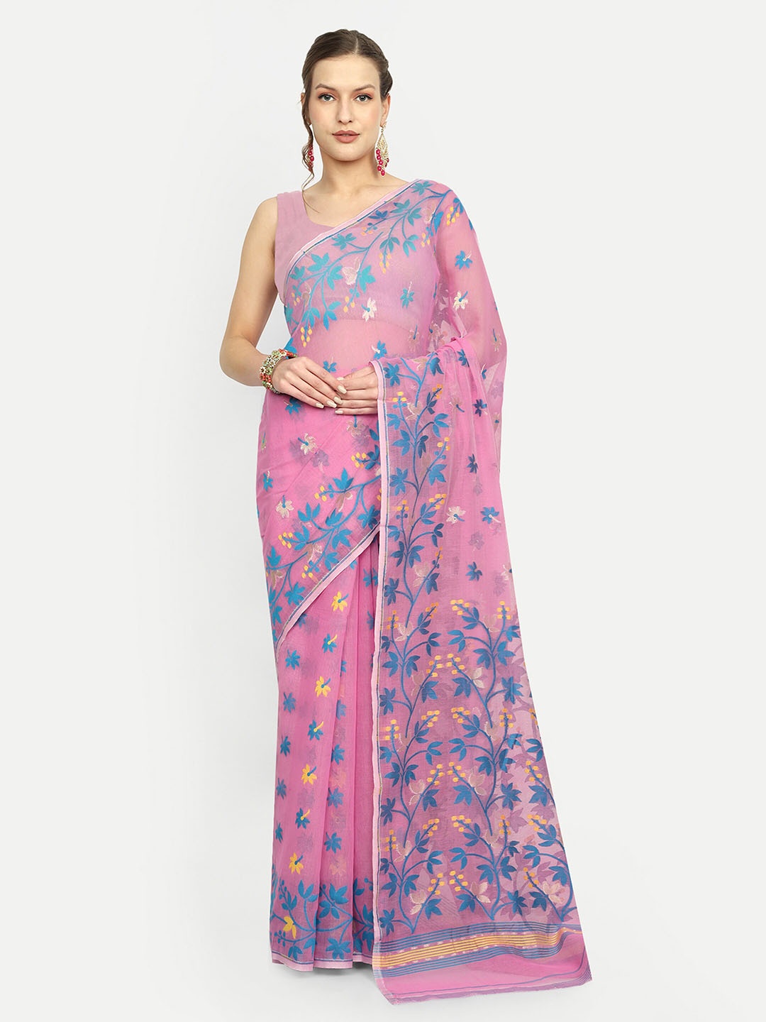 

SPRISH Woven Design Jamdani Saree, Pink