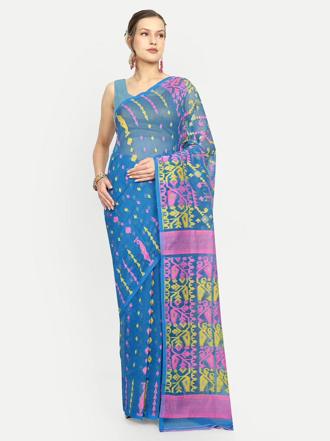 

SPRISH Woven Design Jamdani Saree, Blue