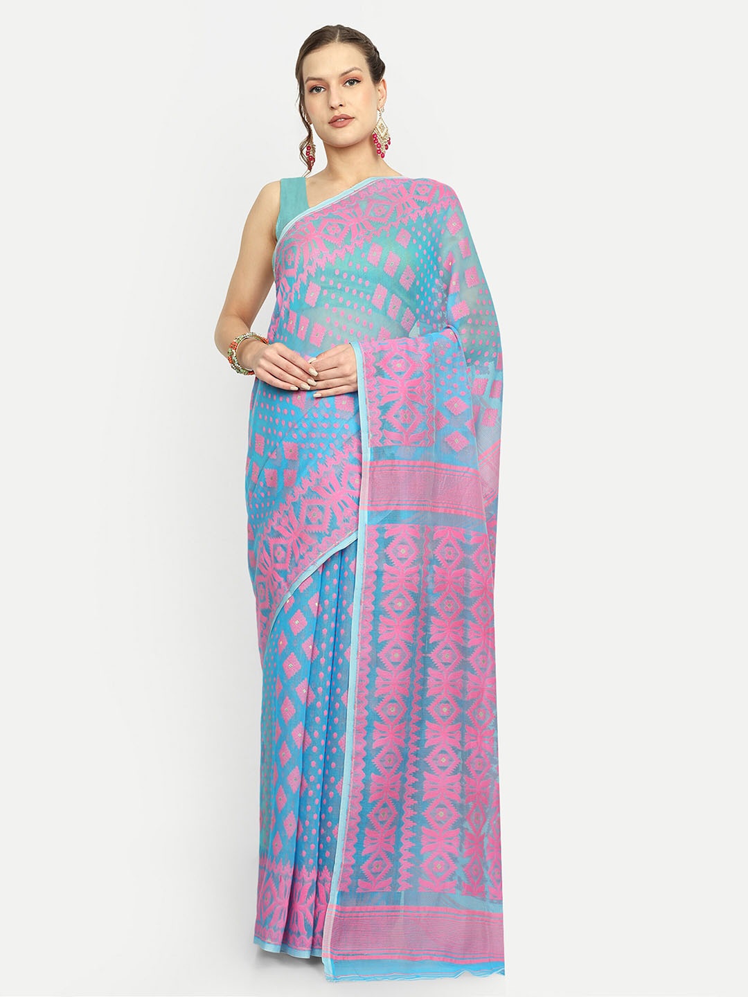 

SPRISH Woven Design Jamdani Saree, Blue