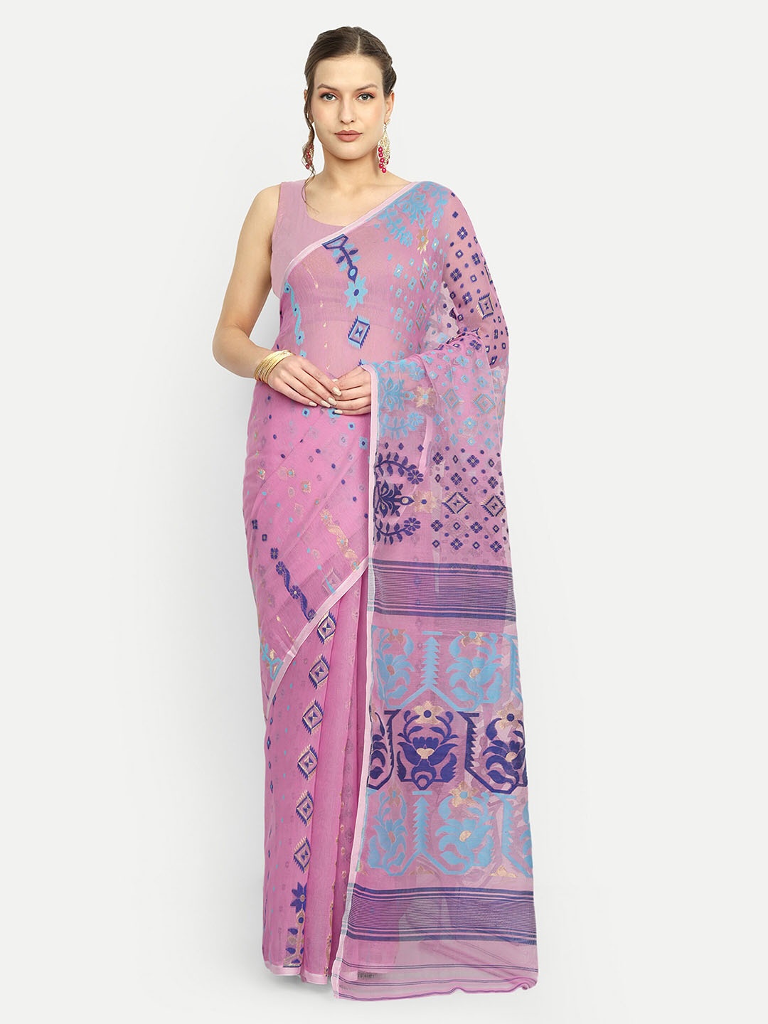 

SPRISH Woven Design Jamdani Saree, Pink