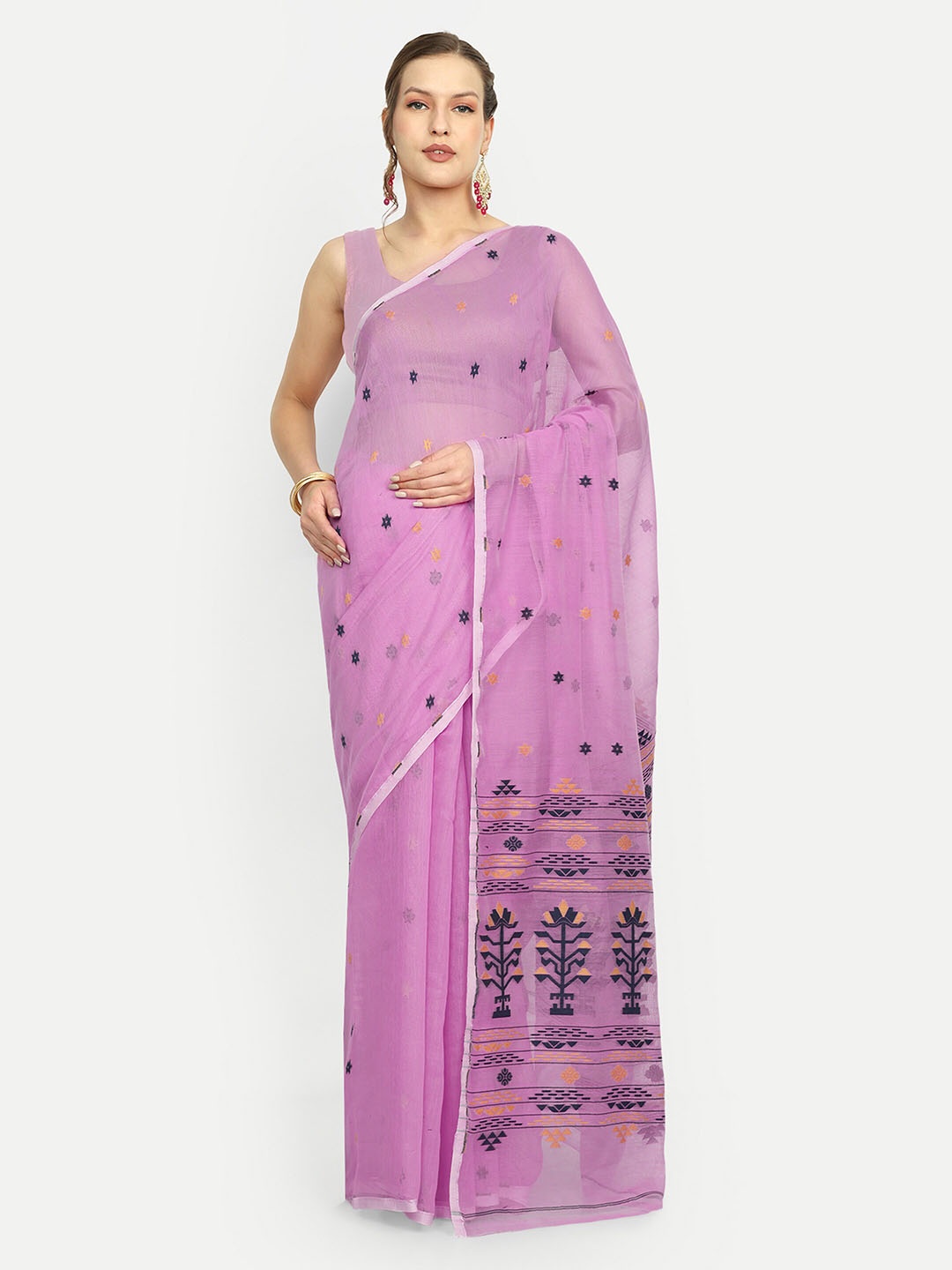 

SPRISH Ethnic Motifs Jamdani Saree, Pink