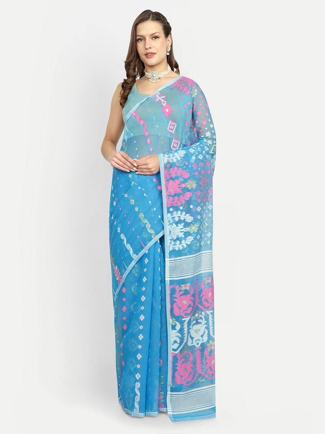 

SPRISH Woven Design Jamdani Saree, Blue