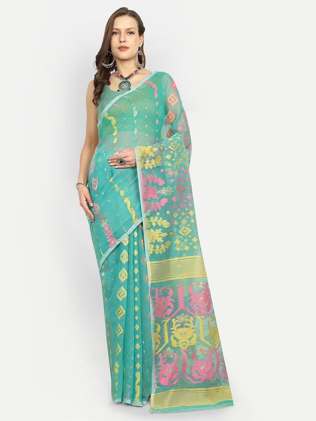 

SPRISH Woven Design Jamdani Saree, Green