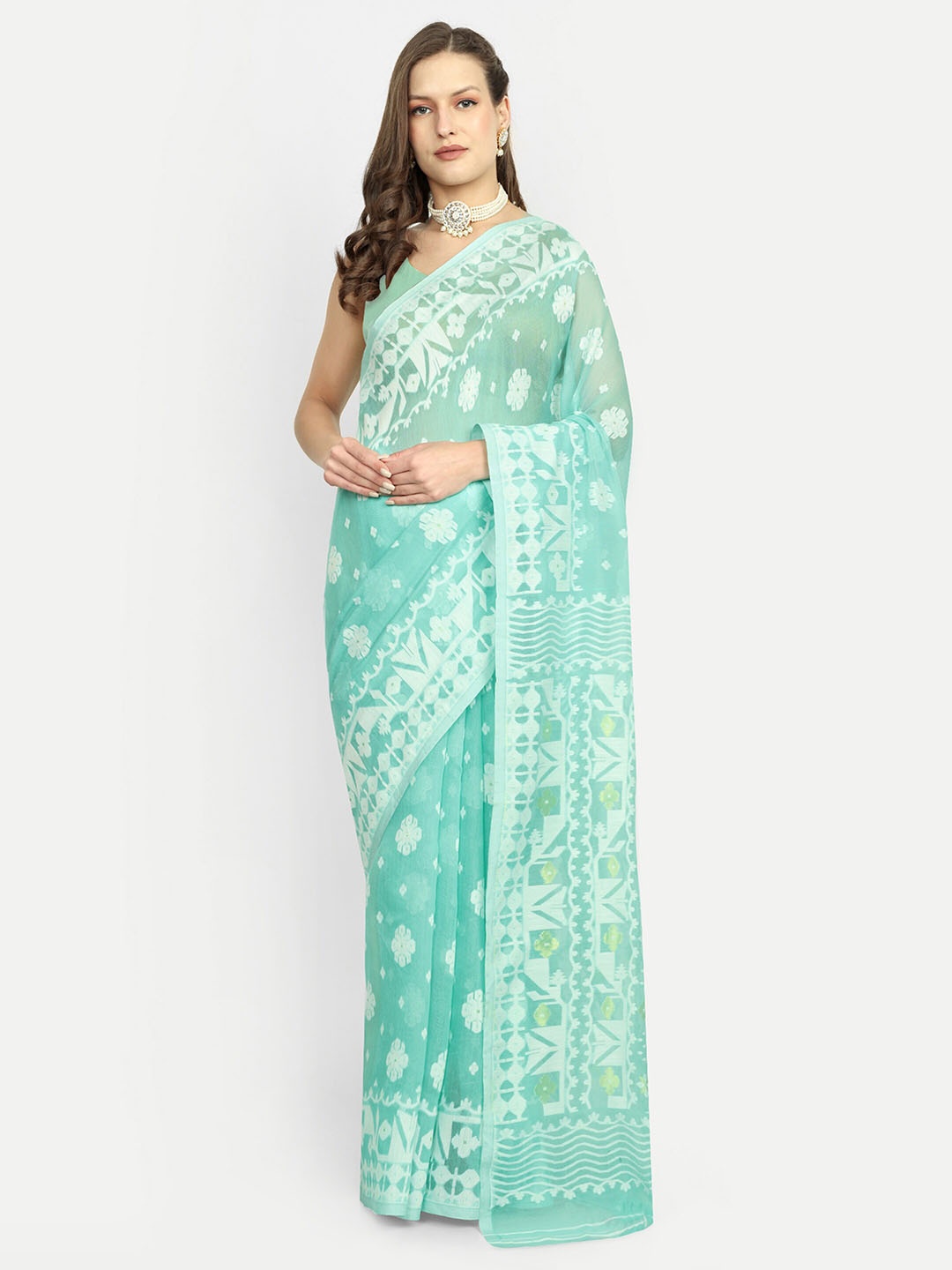 

SPRISH Woven Design Jamdani Saree, Green