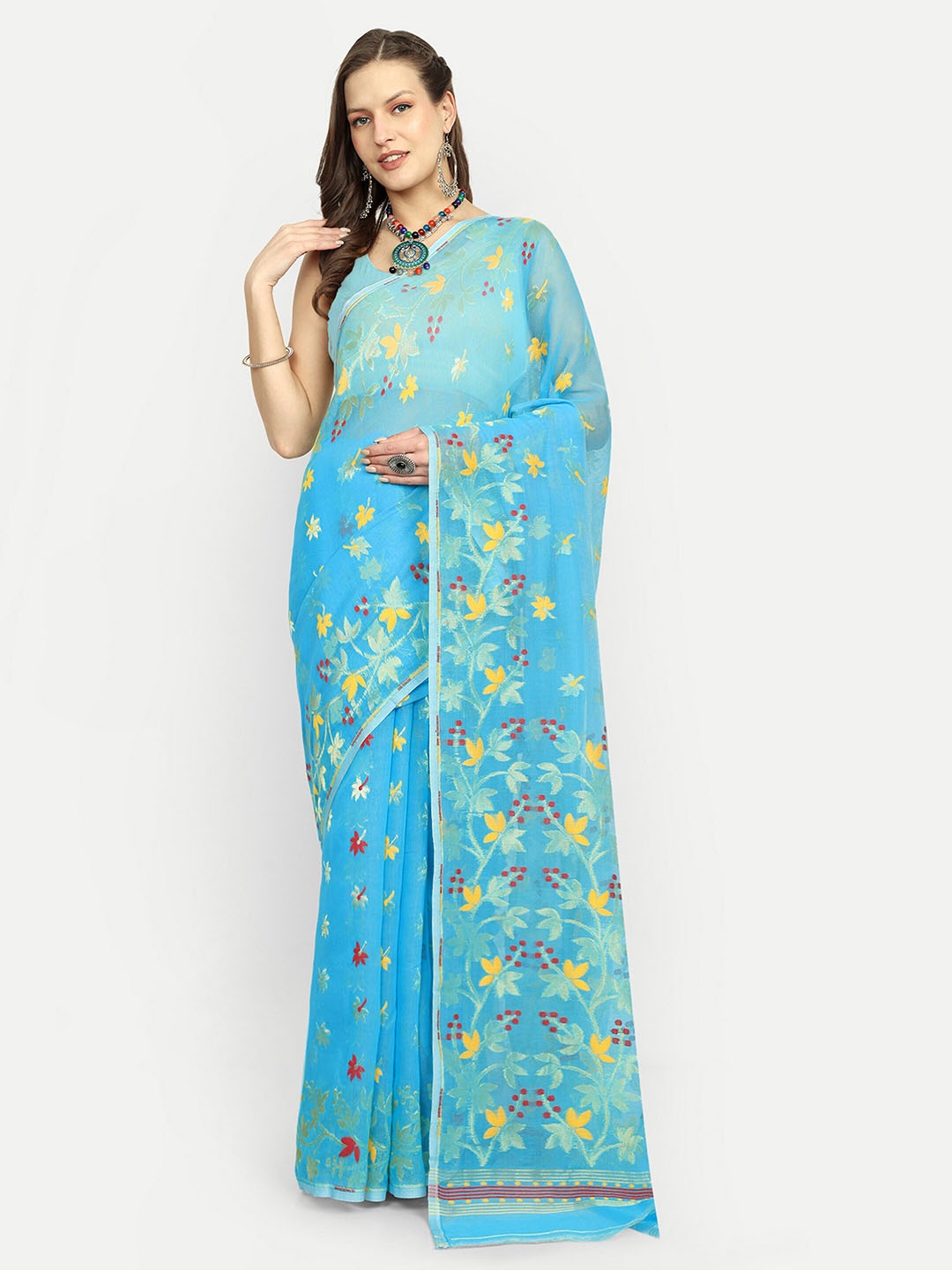 

SPRISH Woven Design Jamdani Saree, Blue