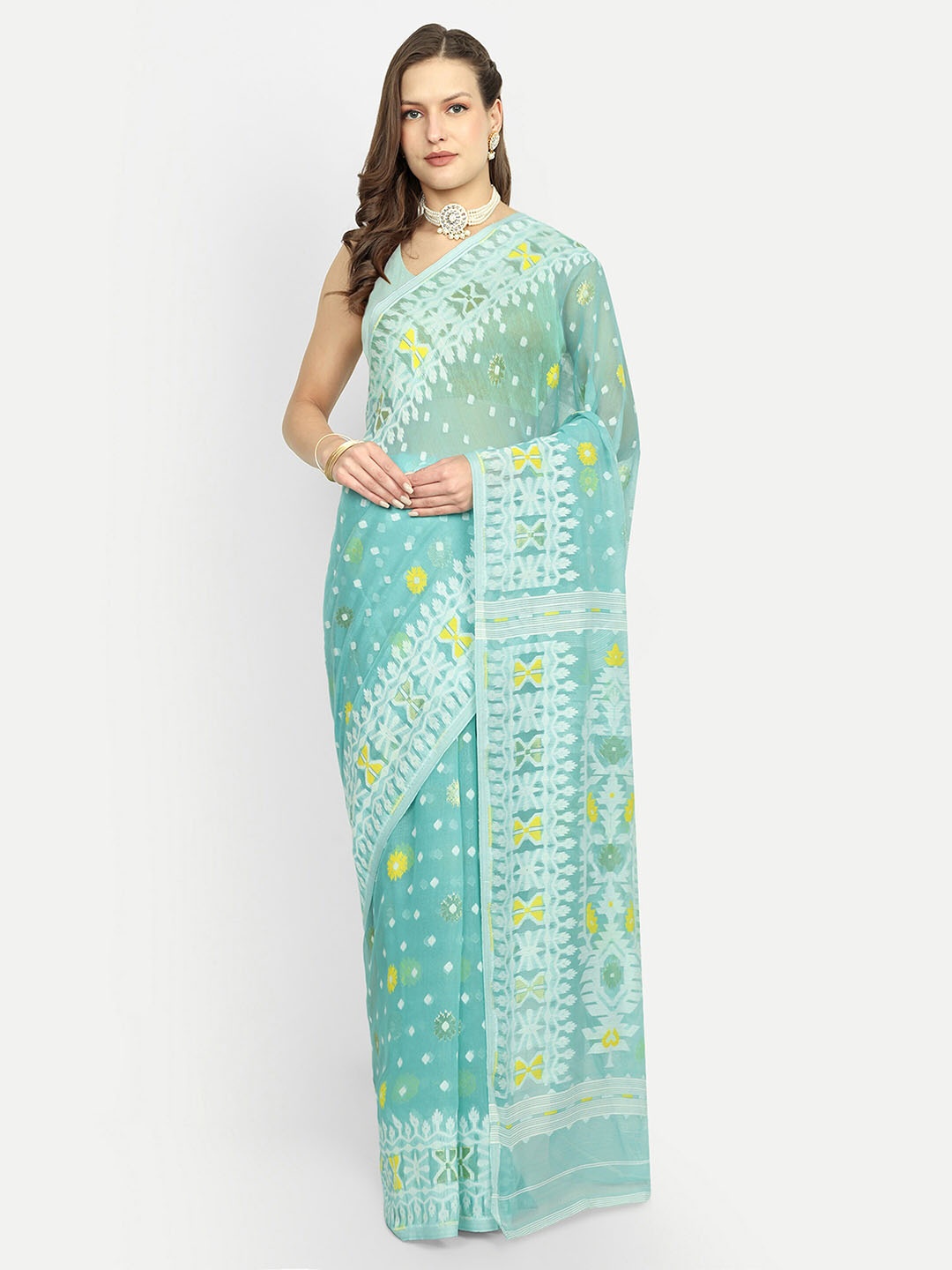 

SPRISH Woven Design Jamdani Saree, Green