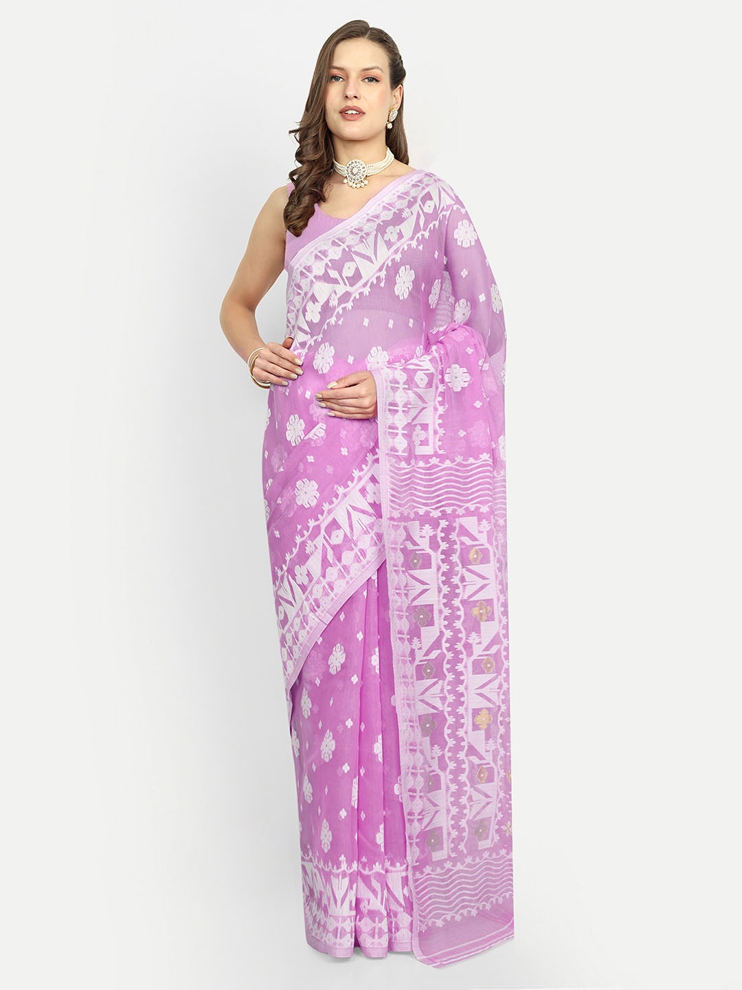 

SPRISH Woven Design Jamdani Saree, Pink