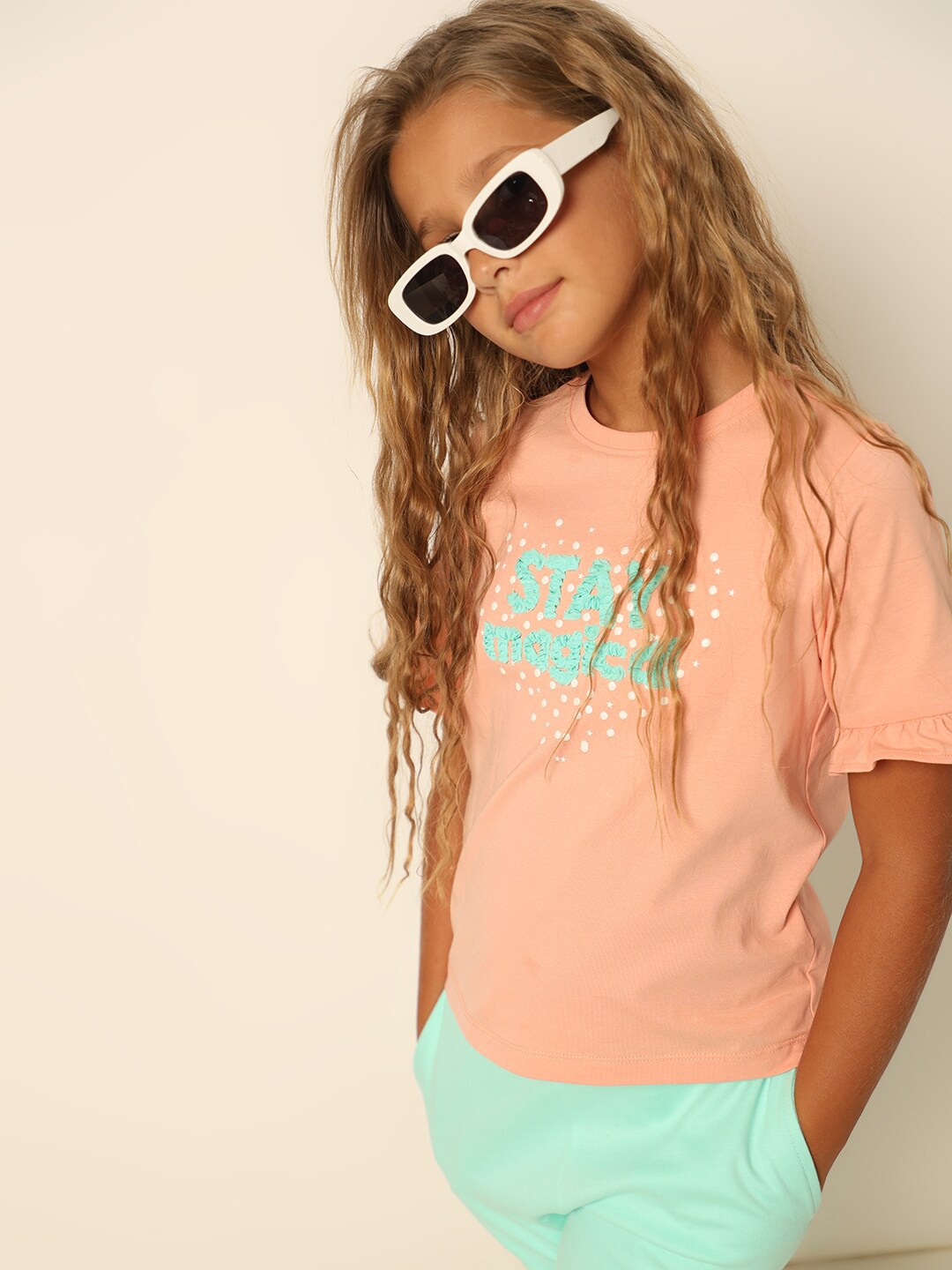 

Vero Moda Girls Graphic Printed Cotton T-shirt, Orange