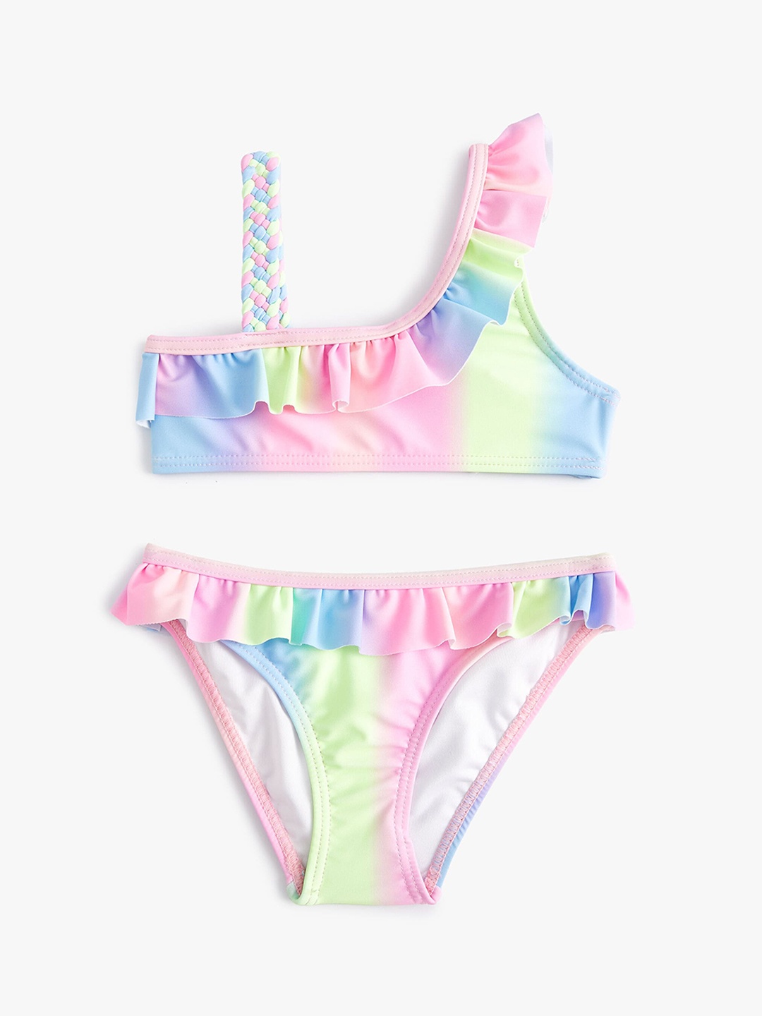 

Koton Girls Colorblocked Shoulder Straps Ruffle Detail Swim Set, Pink
