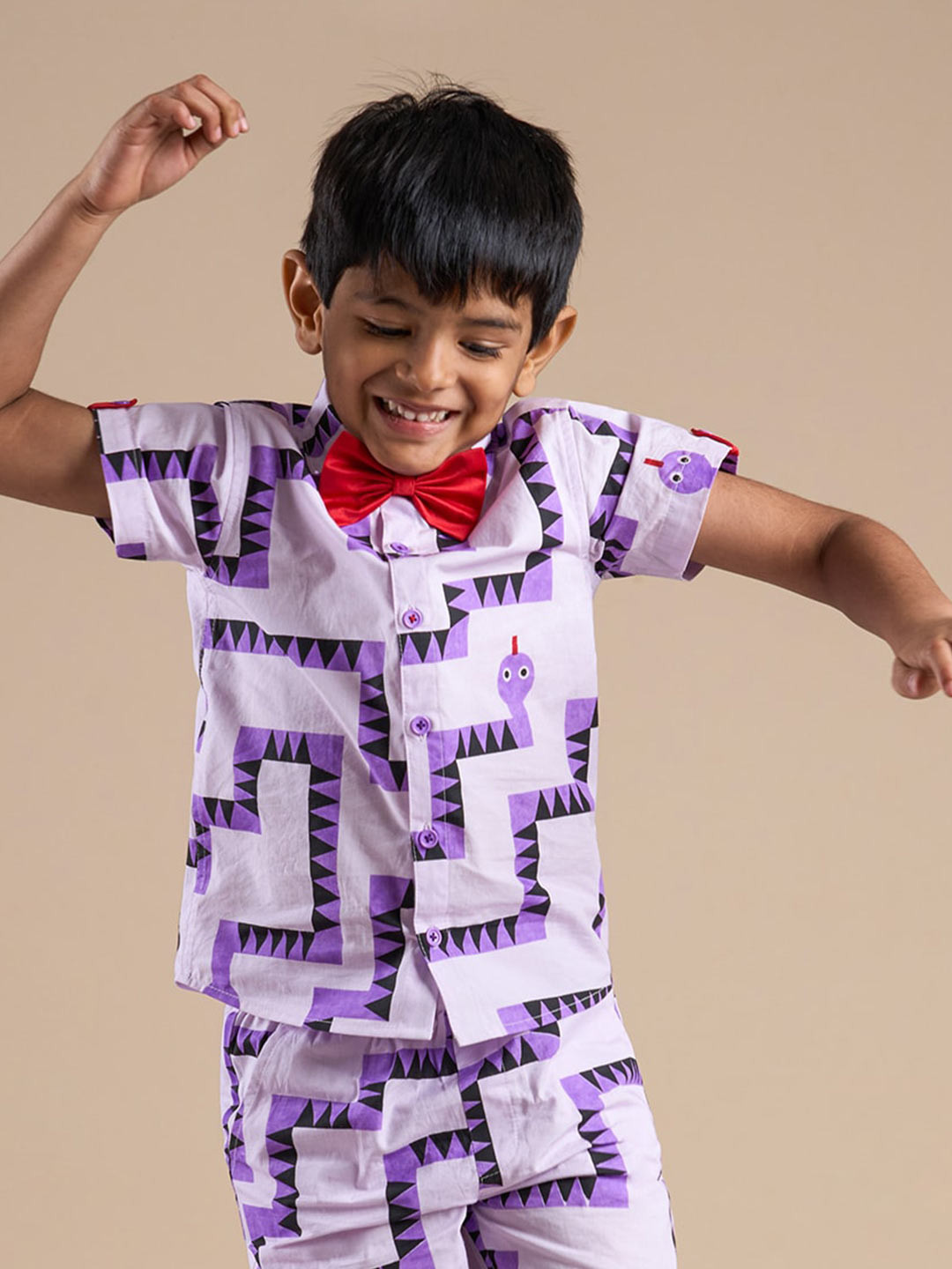 

LIL DRAMA Boys Relaxed Geometric Printed Cotton Casual Shirt, Purple