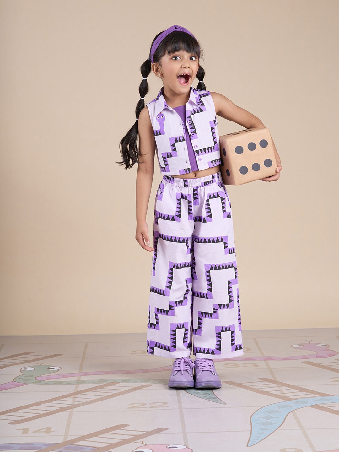 

LIL DRAMA Girls Printed Top with Trousers, Purple