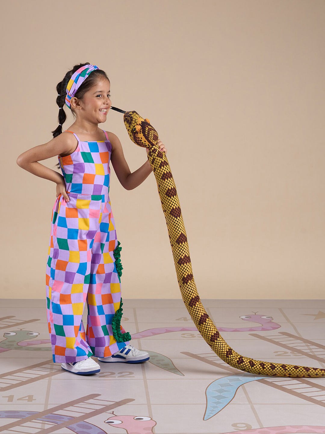 

LIL DRAMA Snakes and Ladders Girls Printed Basic Jumpsuit, Purple