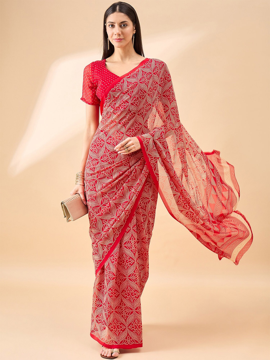 

Anouk Bandhani Printed Pure Georgette Bandhani Saree, Pink