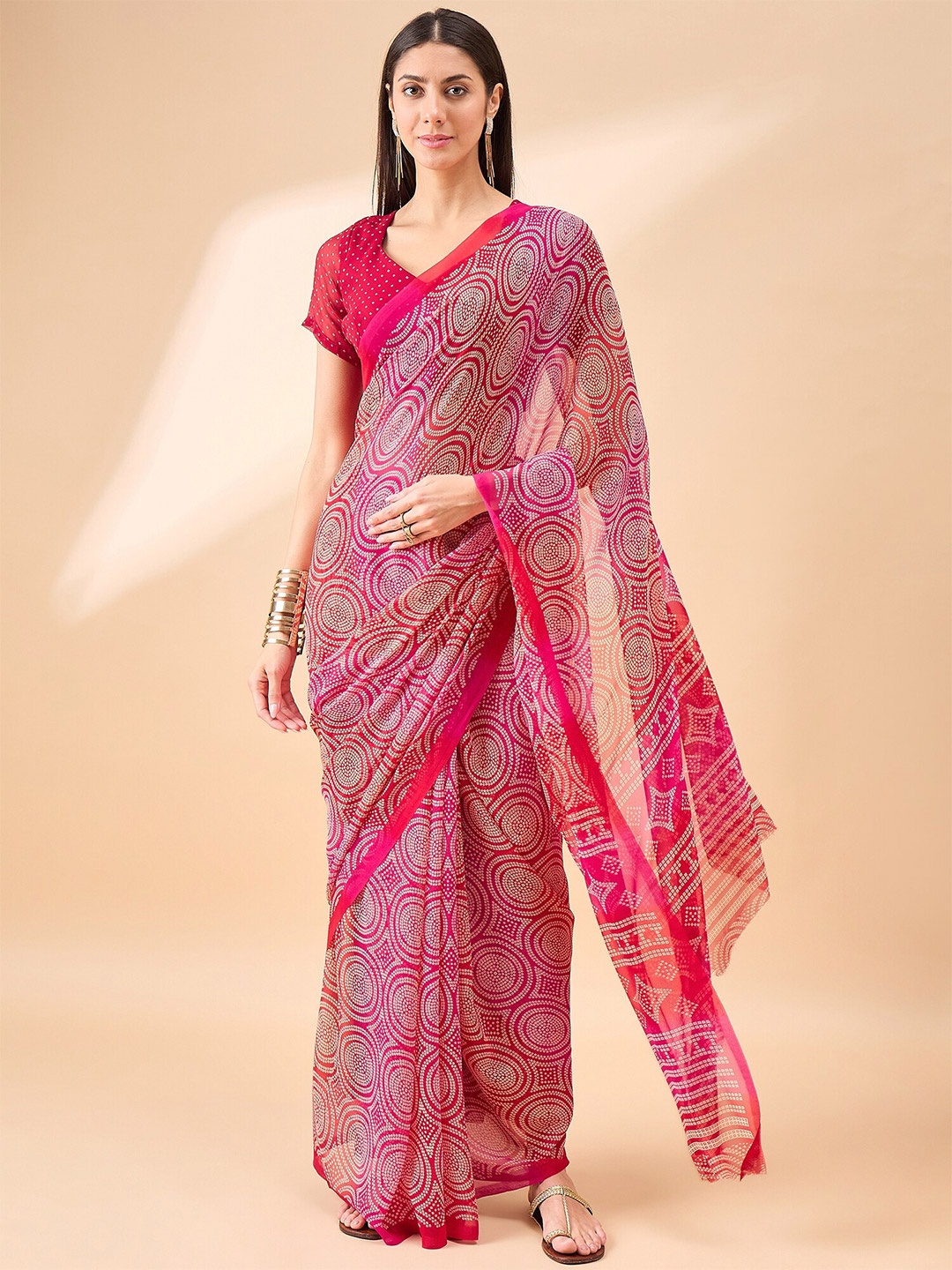 

Anouk Bandhani Pure Georgette Bandhani Saree, Pink