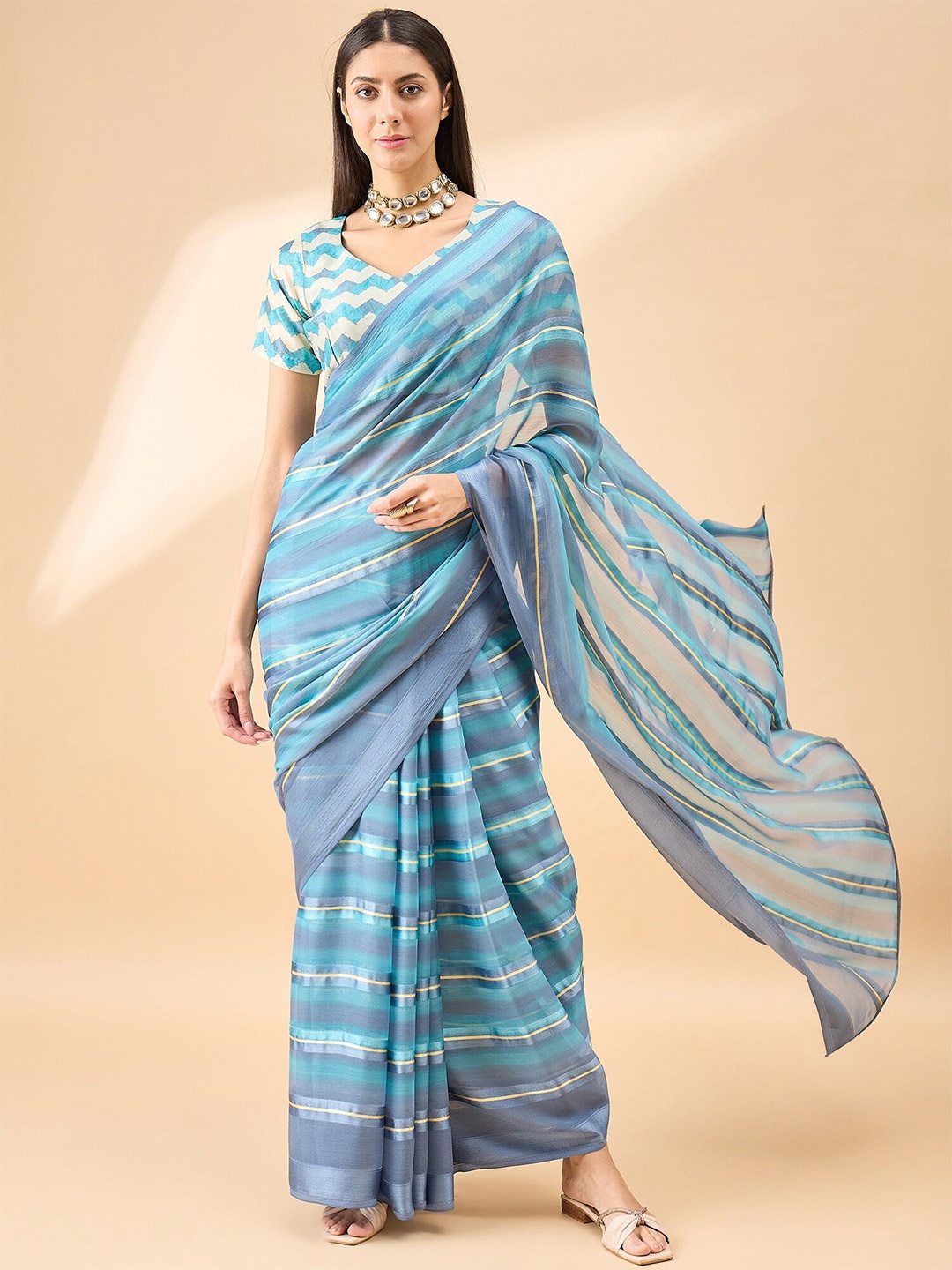 

Anouk Striped Pure Chiffon Saree, Blue