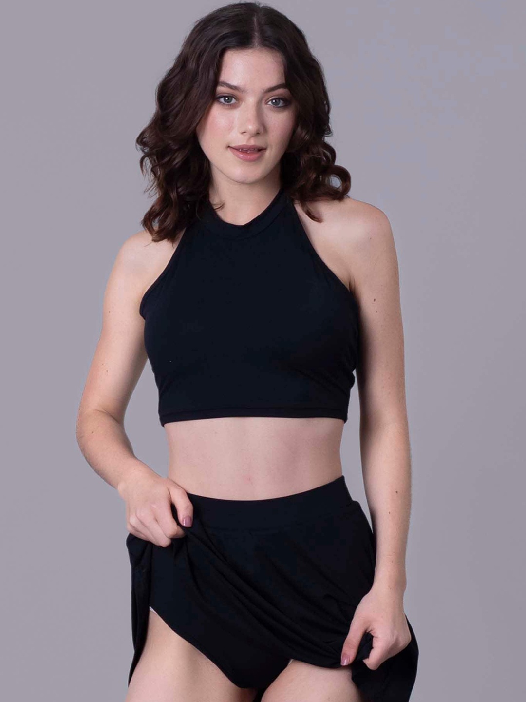 

Keepfit Padded Halter Neck Top With Skirt Swim Set, Black