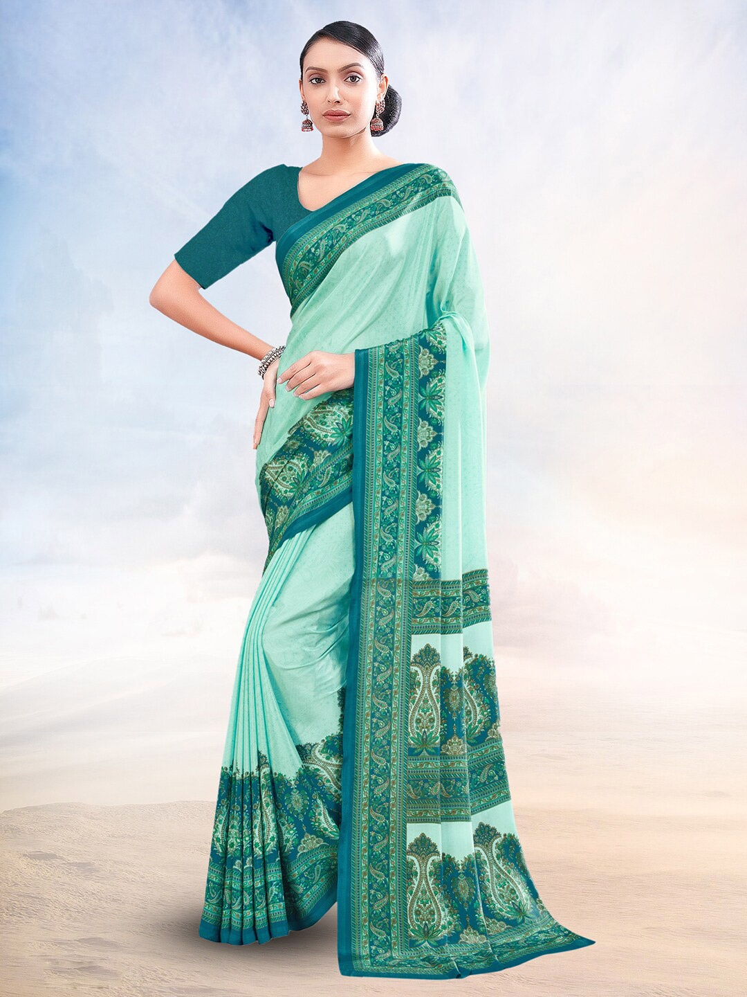 

Kasak Ethnic Motifs Printed Saree, Turquoise blue