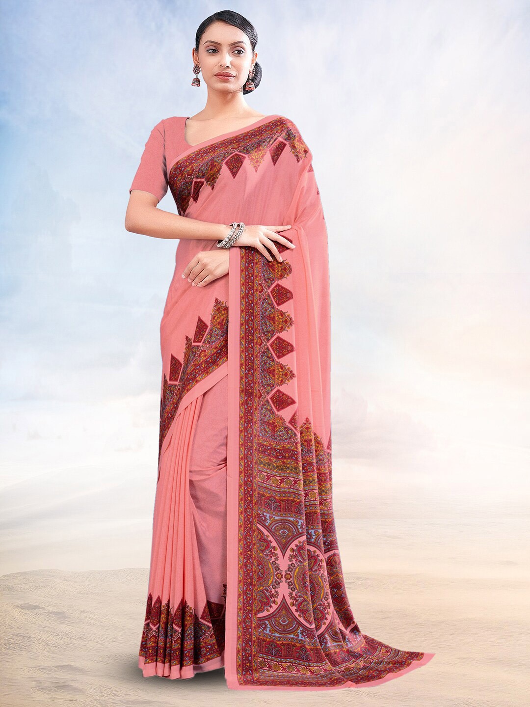 

Kasak Ethnic Motifs Printed Saree, Pink