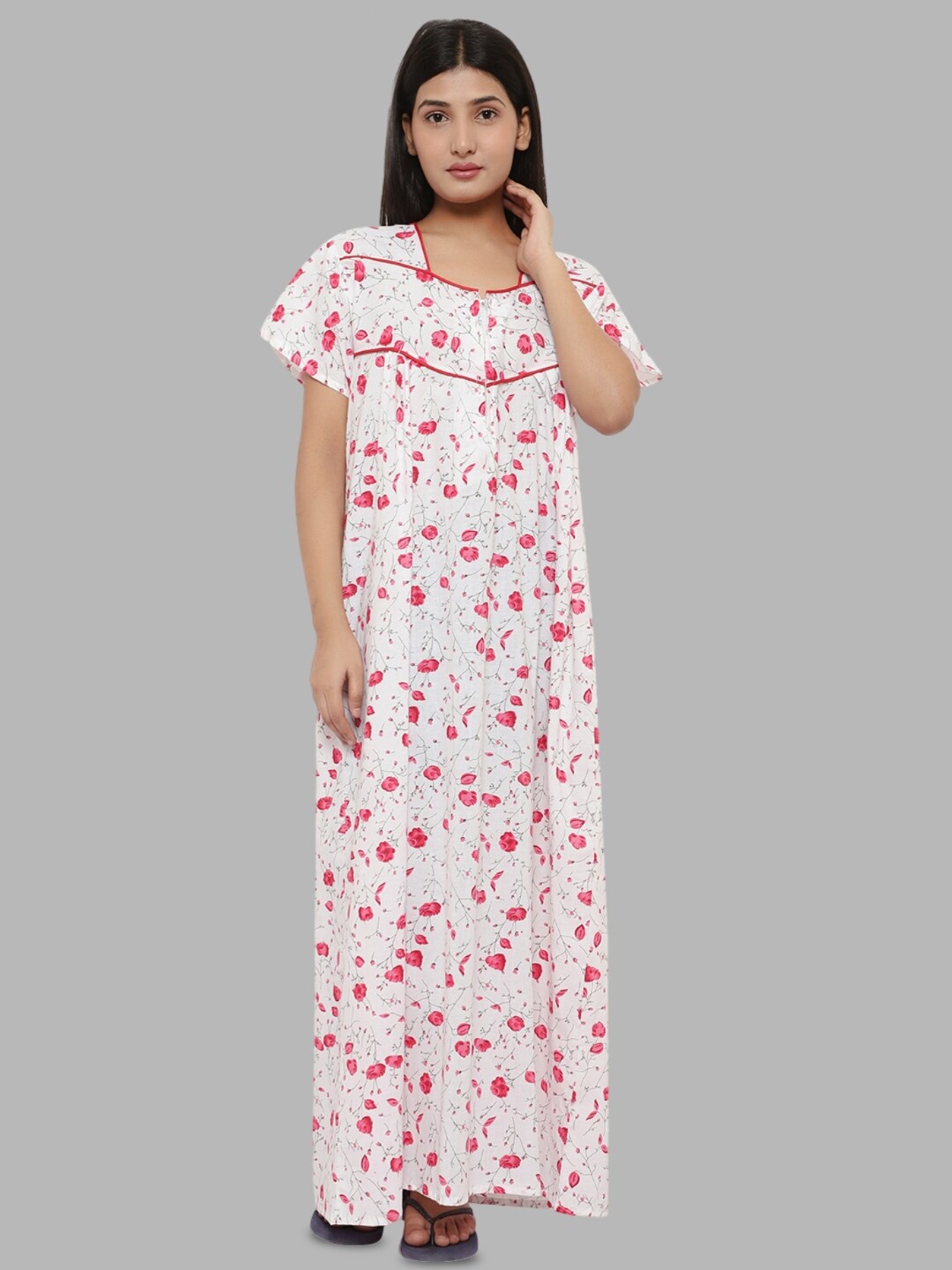 

PALIVAL Printed Maxi Pure Cotton Nightdress, Pink