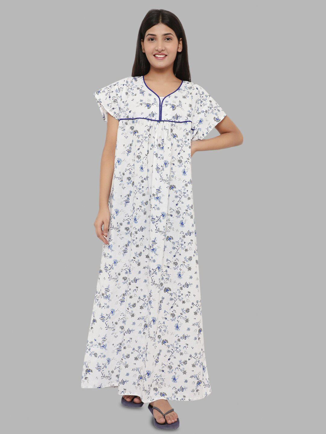 

PALIVAL Printed Maxi Pure Cotton Nightdress, Blue