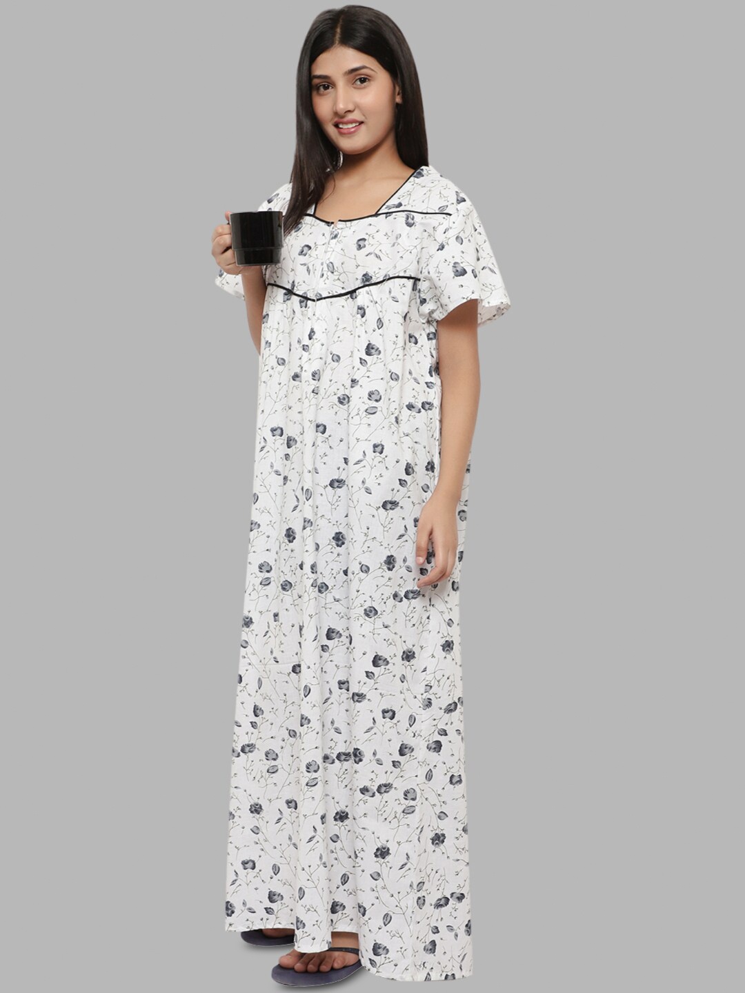 

PALIVAL Printed Maxi Pure Cotton Nightdress, Black