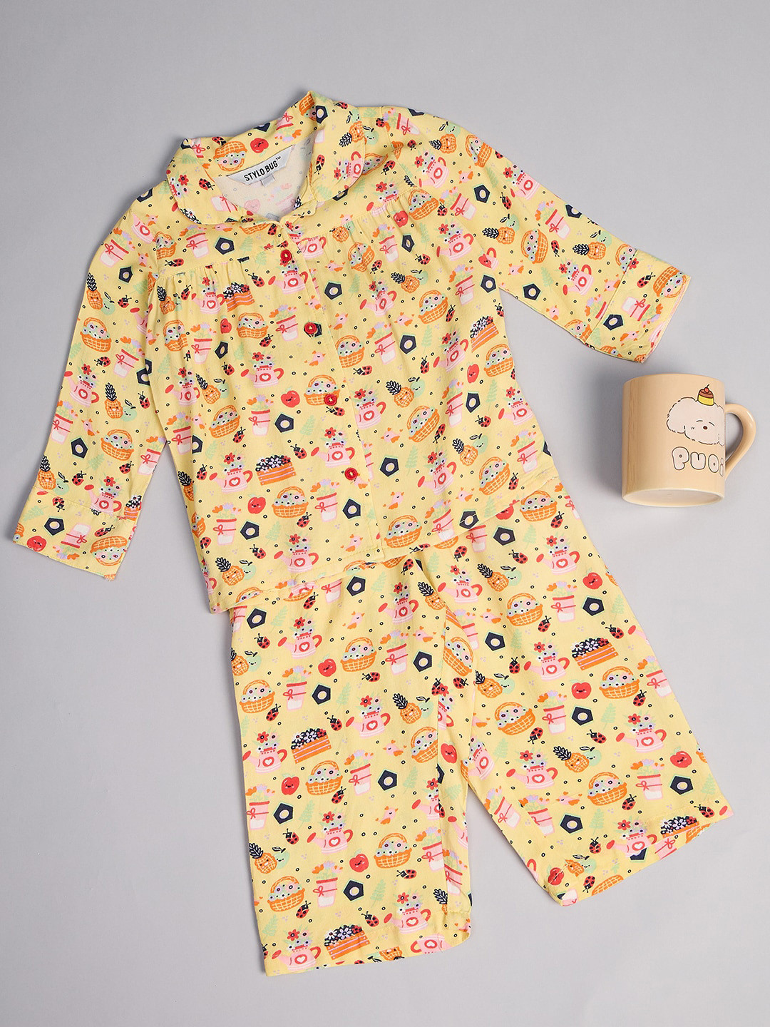 

Stylo Bug Girls Conversational Printed Night suit, Yellow