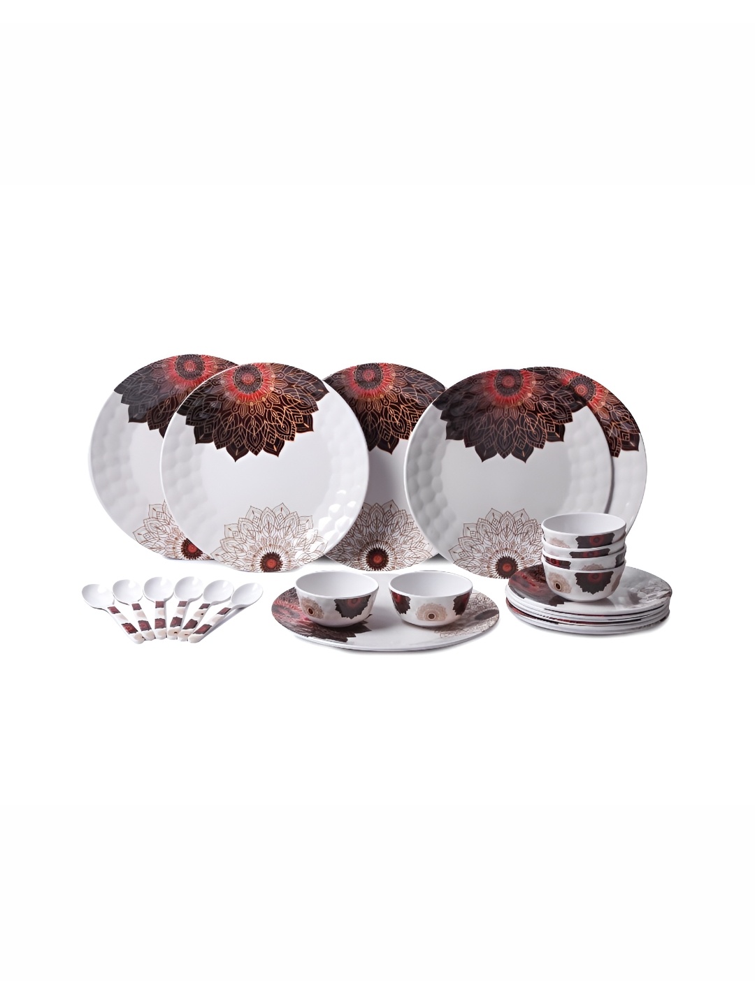 

AEMAHARANI 24 Pcs Printed Melamine Dinner Set, White