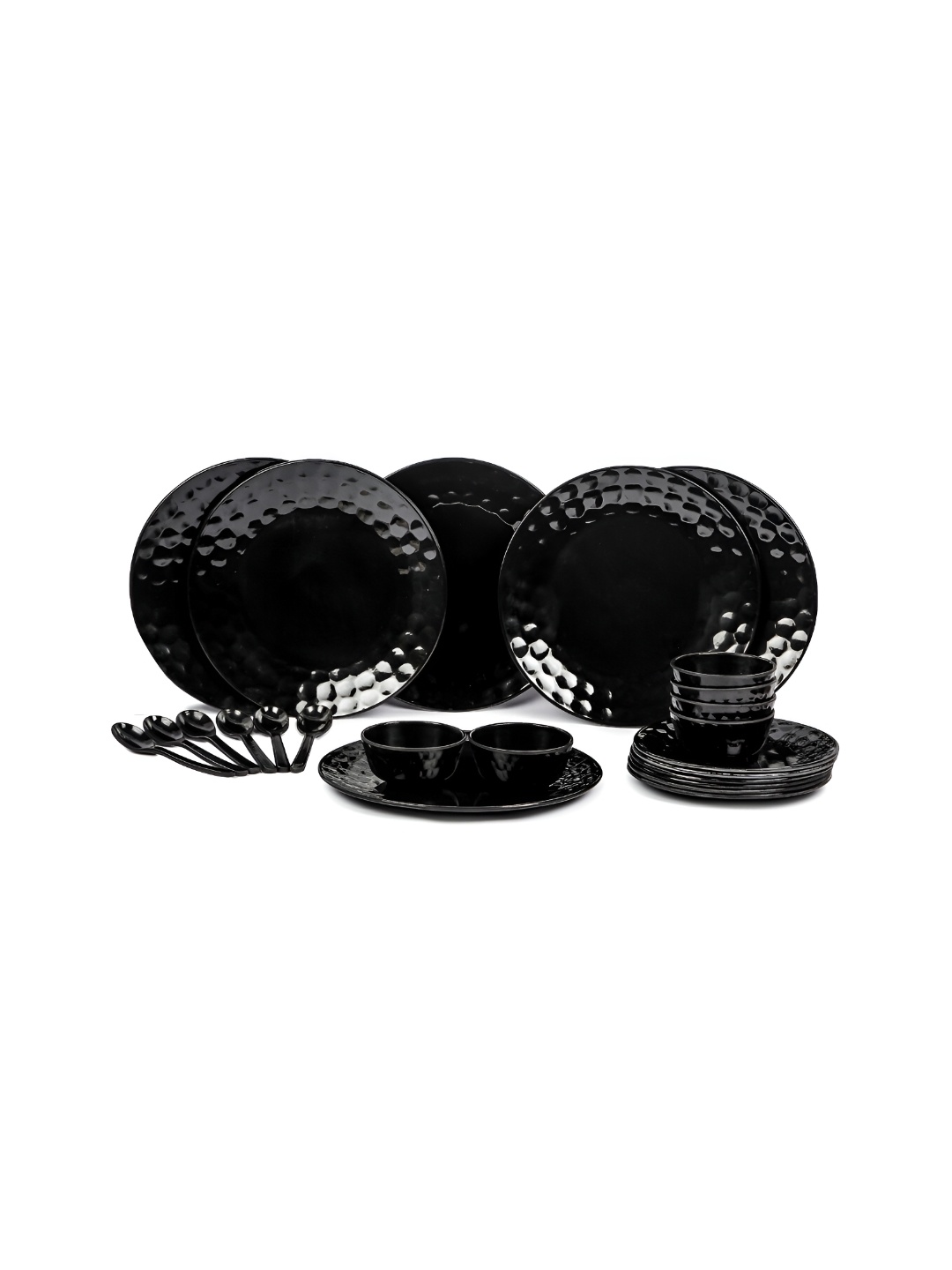 

AEMAHARANI 24 Pcs Textured Melamine Dinner Set, Black