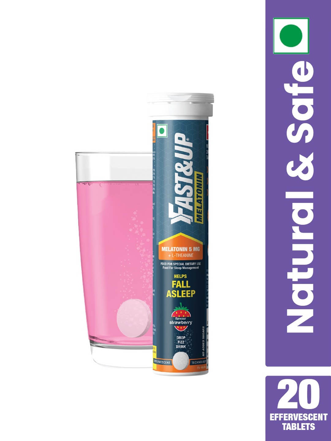 

FAST&UP Strawberry Flavoured Melatonin 5mg & L-Theanine Tablets - 20 Tablets, Teal