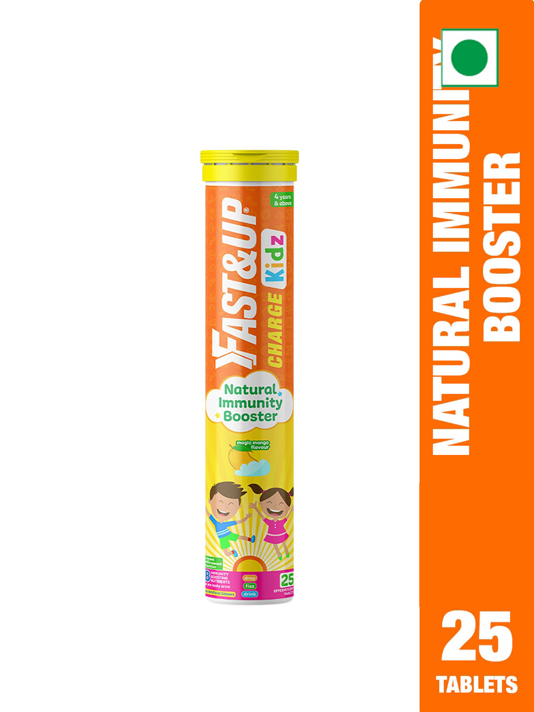

FAST&UP Charge Kids Effervescent Tablets For Immunity Booster - 25 Tablets - Mango Flavor, Orange