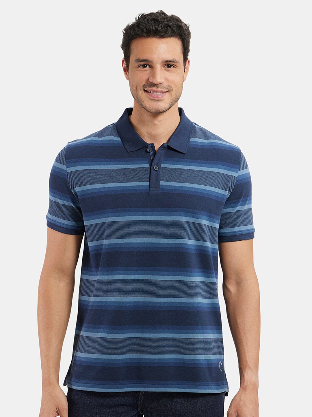 

Jockey Super Combed Cotton Rich Striped Half Sleeve Polo T-shirt-US93, Navy blue