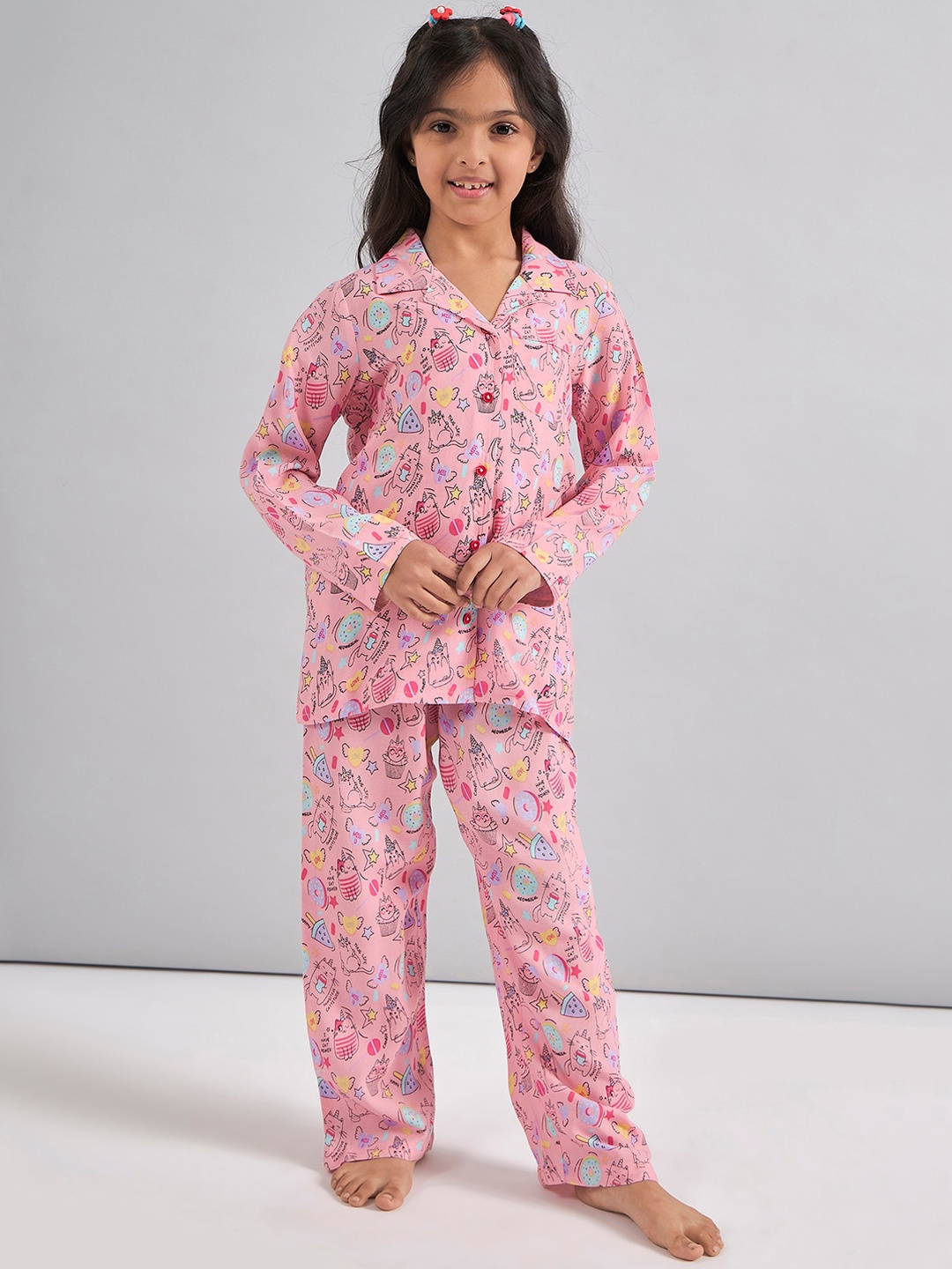 

Stylo Bug Girls Conversational Printed Night suit, Pink