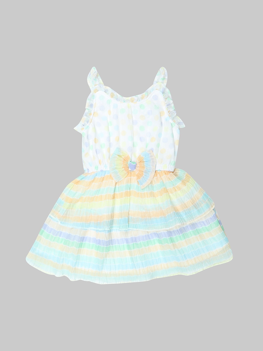 

Doodle Striped Shoulder Straps Fit & Flare Dress, White