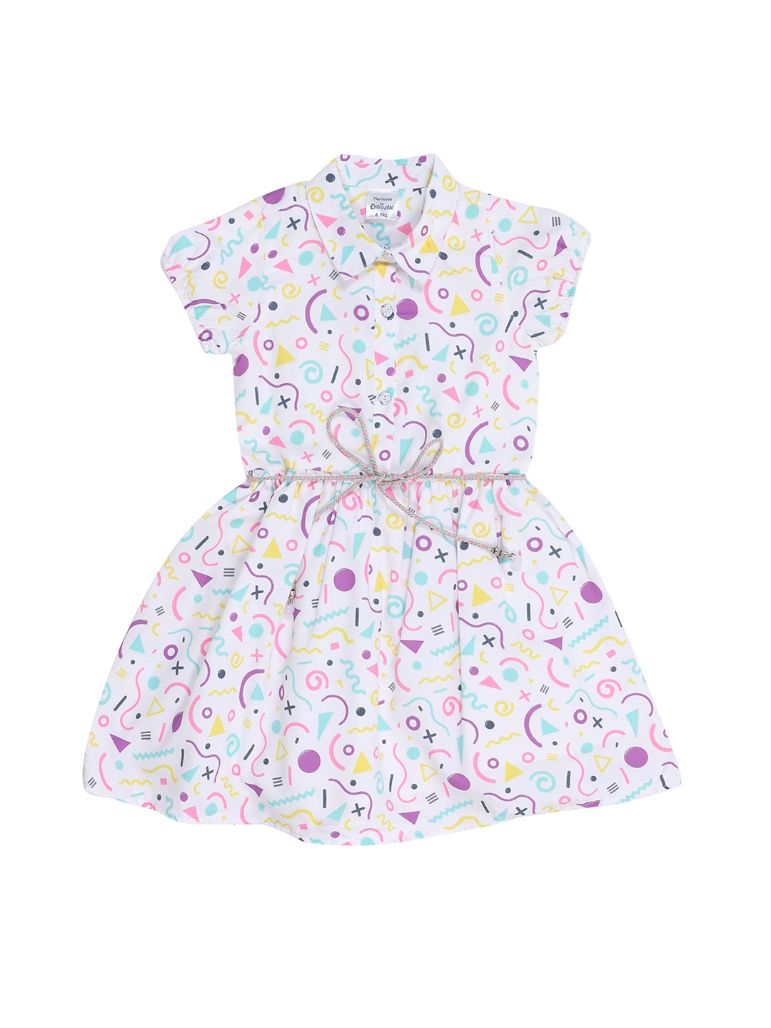 

Doodle Printed Fit & Flare Dress, White