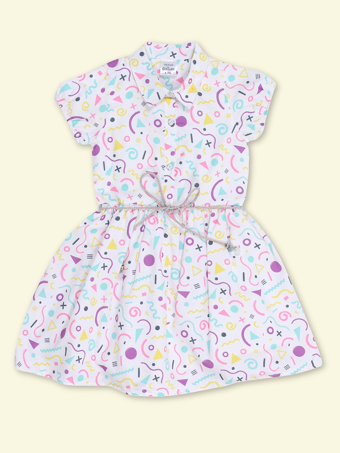

Doodle Printed Fit & Flare Dress, White