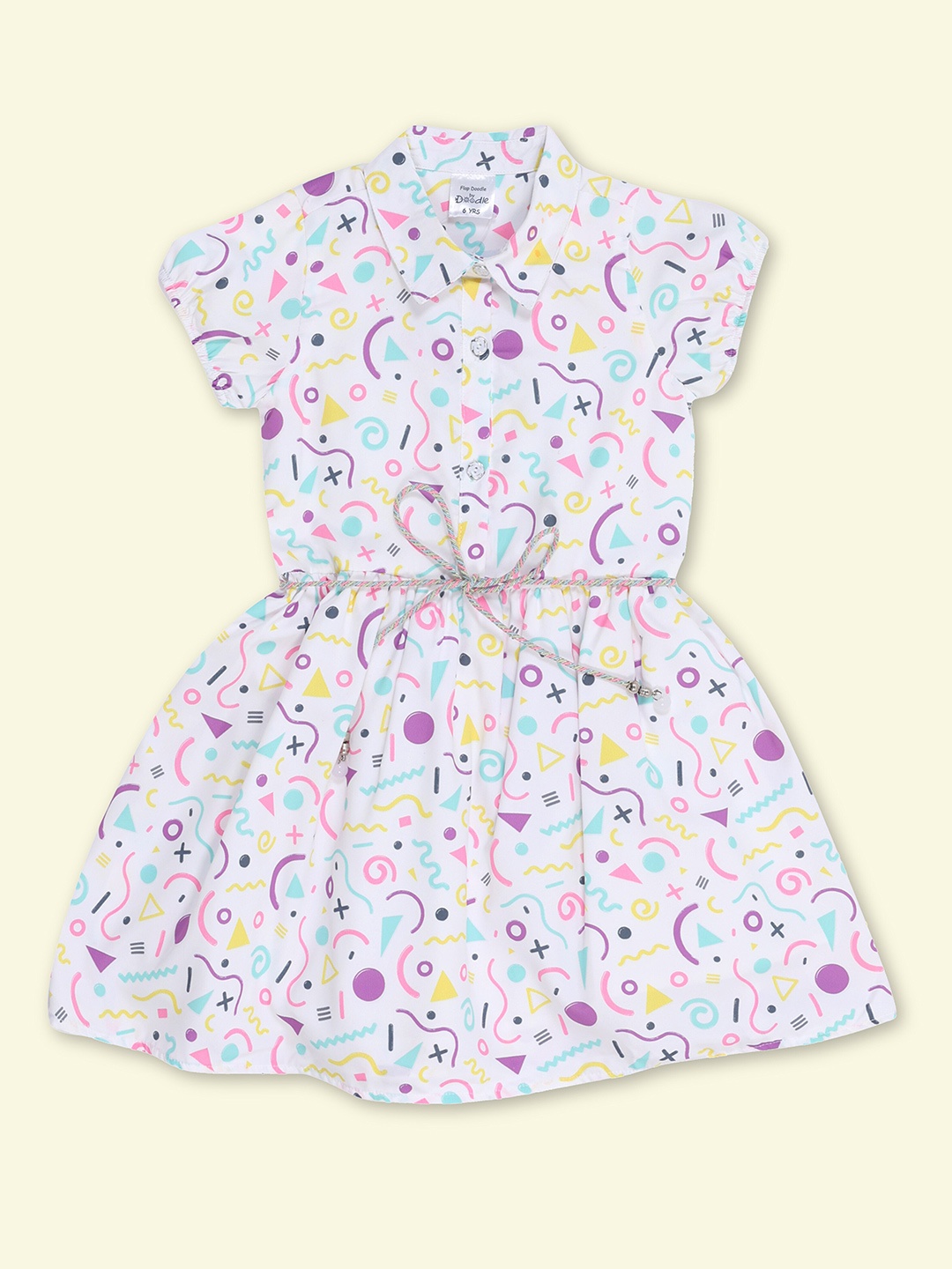 

Doodle Print Fit & Flare Dress, White