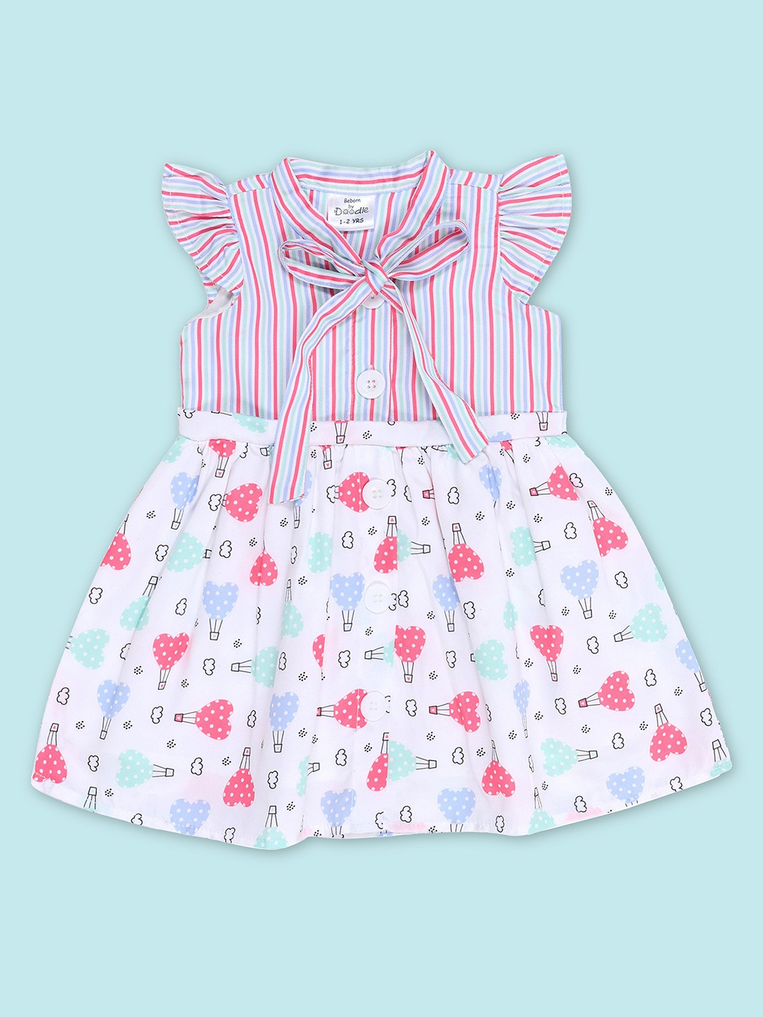 

Doodle Striped Fit & Flare Dress, White