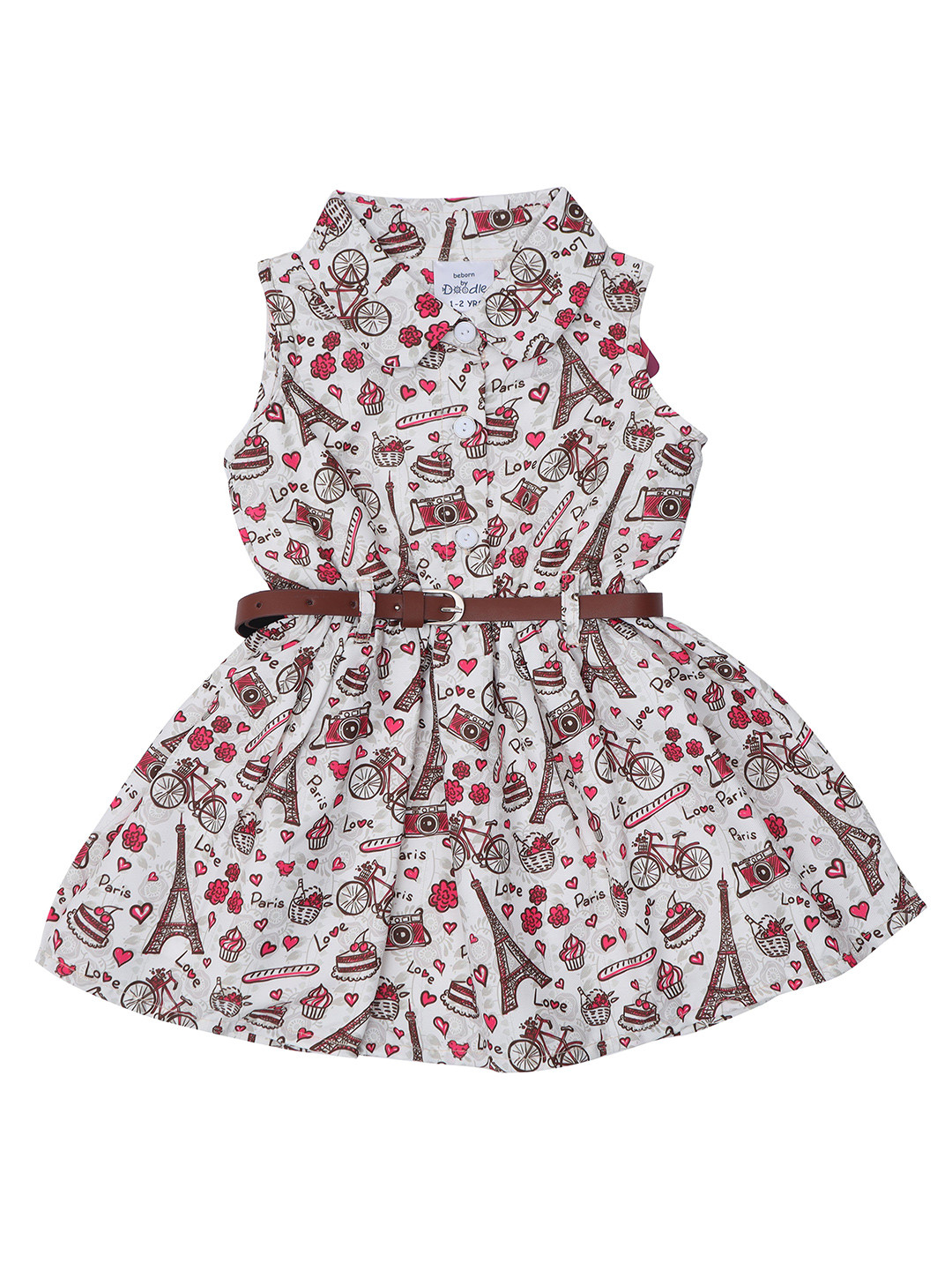 

Doodle Floral Print Fit & Flare Dress, Cream