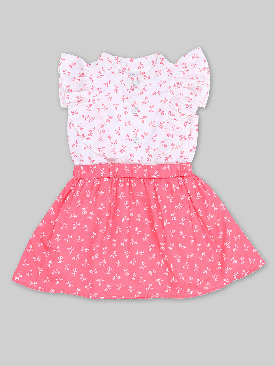 

Doodle Print Flutter Sleeve Fit & Flare Dress, Pink