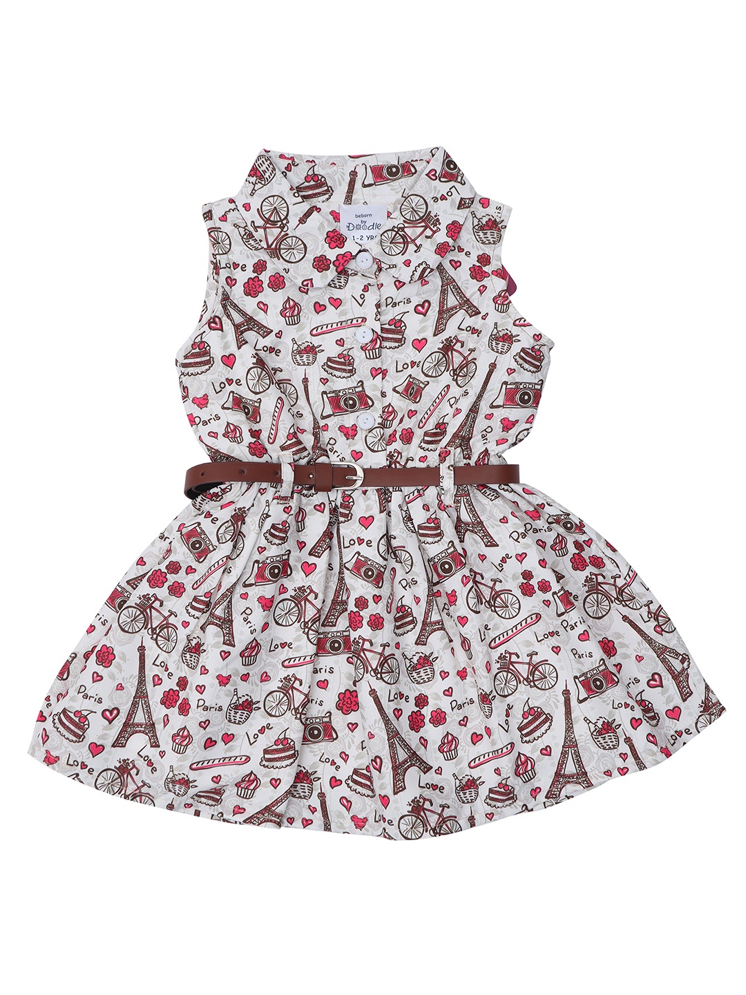 

Doodle Floral Print Fit & Flare Dress, Cream