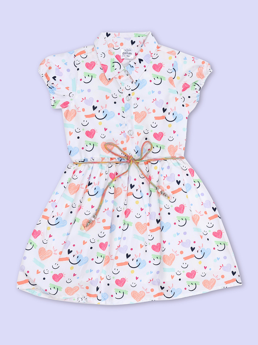

Doodle Print Cold-Shoulder Fit & Flare Dress, White