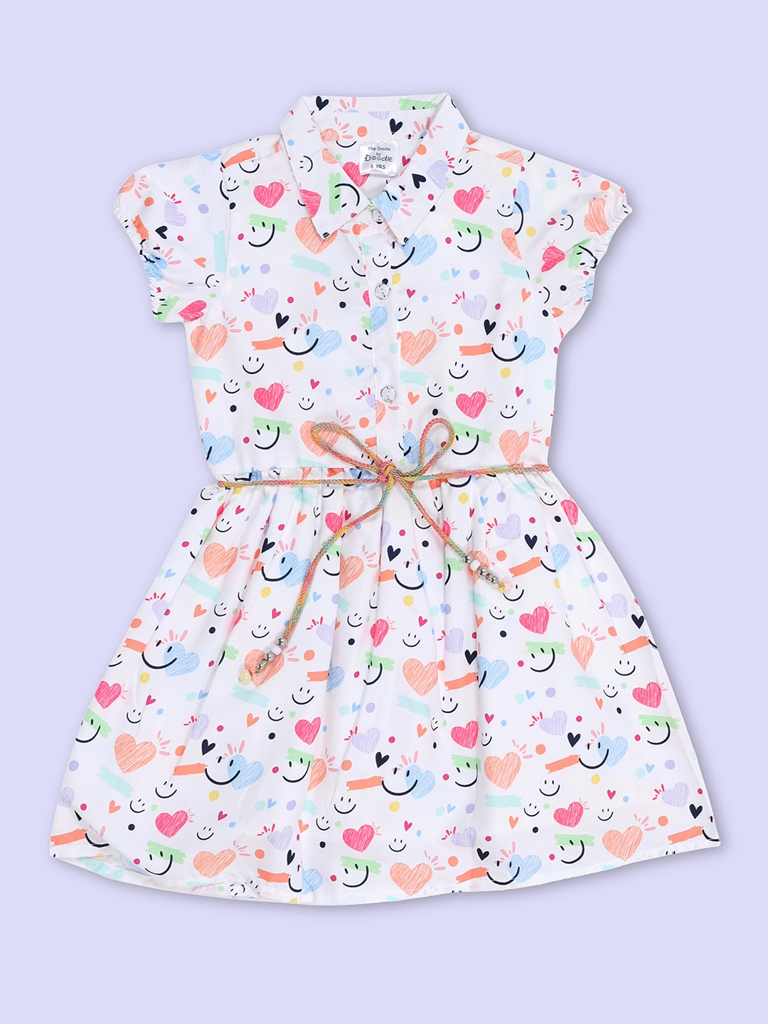 

Doodle Print Cold-Shoulder Fit & Flare Dress, White