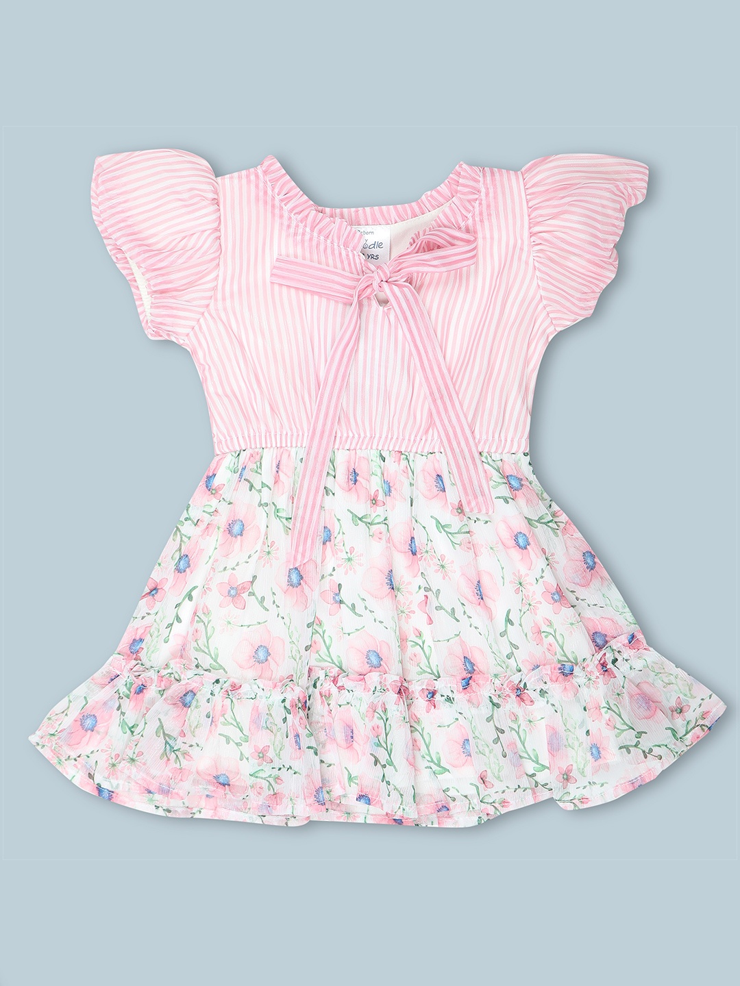 

Doodle Floral Print Chiffon Fit & Flare Dress, Pink
