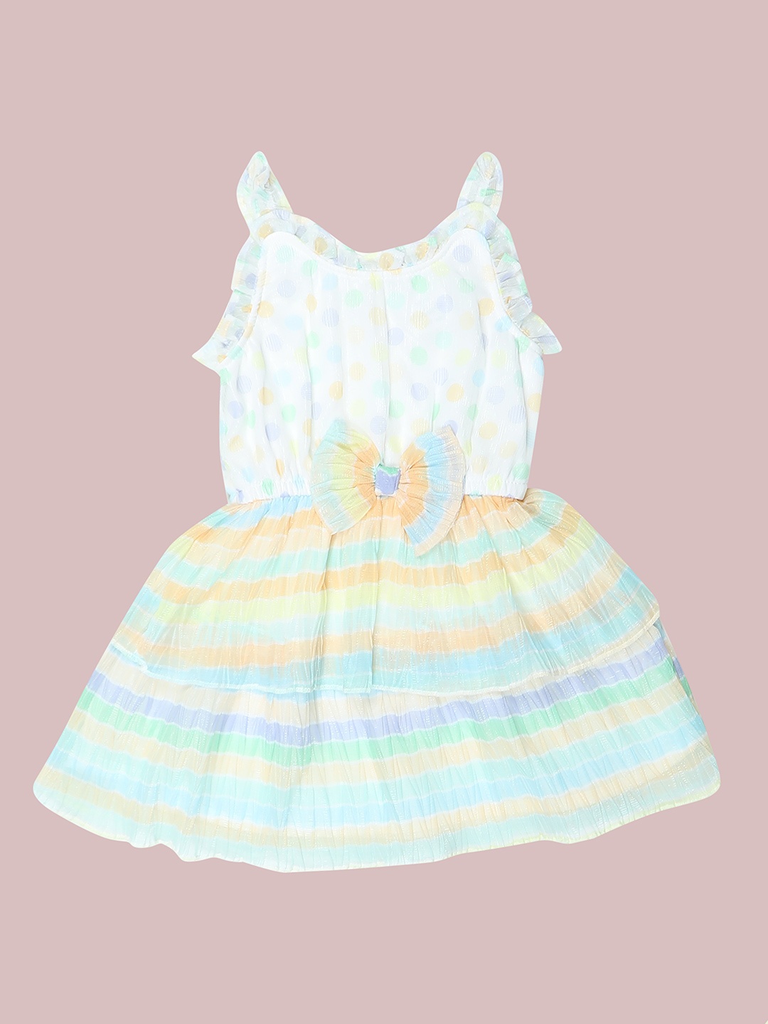 

Doodle Striped Shoulder Straps Fit & Flare Dress, White