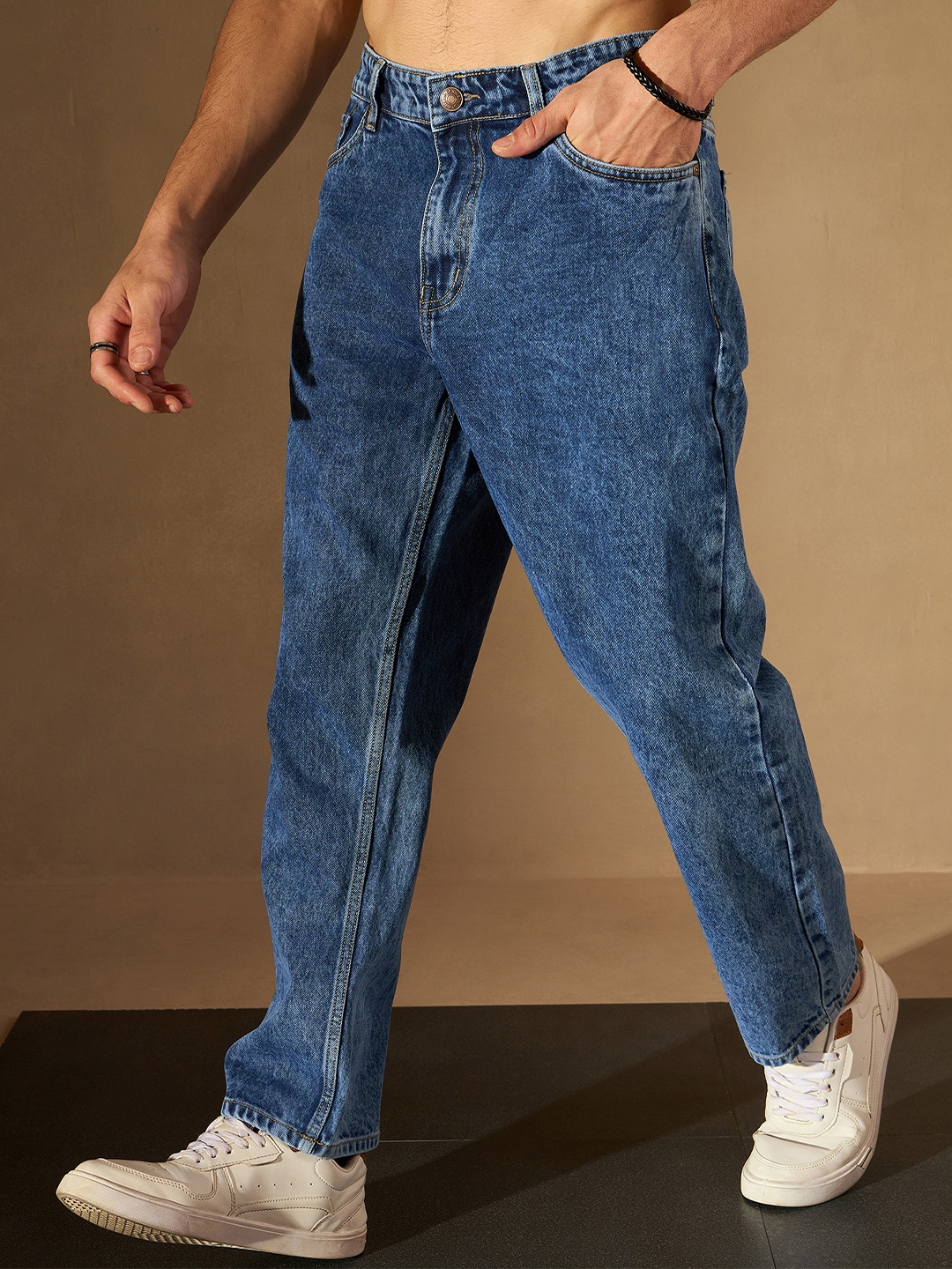 

DENNISON Men Smart Baggy Fit Clean Look Heavy Fade Acid Wash Cotton Jeans, Blue