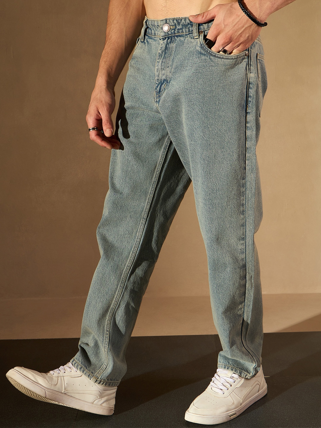 

DENNISON Men Smart Baggy Fit Clean Look Cotton Jeans, Grey