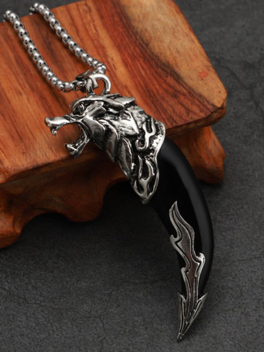 

SALTY Men Stainless Steel Pendant with Chains, Silver