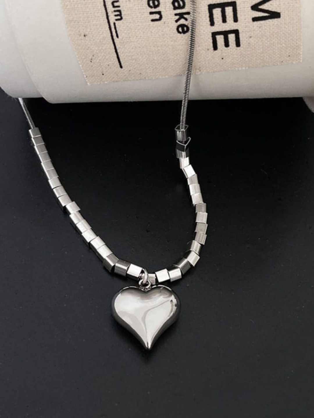 

SALTY Men Stainless Steel Heart Shaped Pendants with Chains, Silver